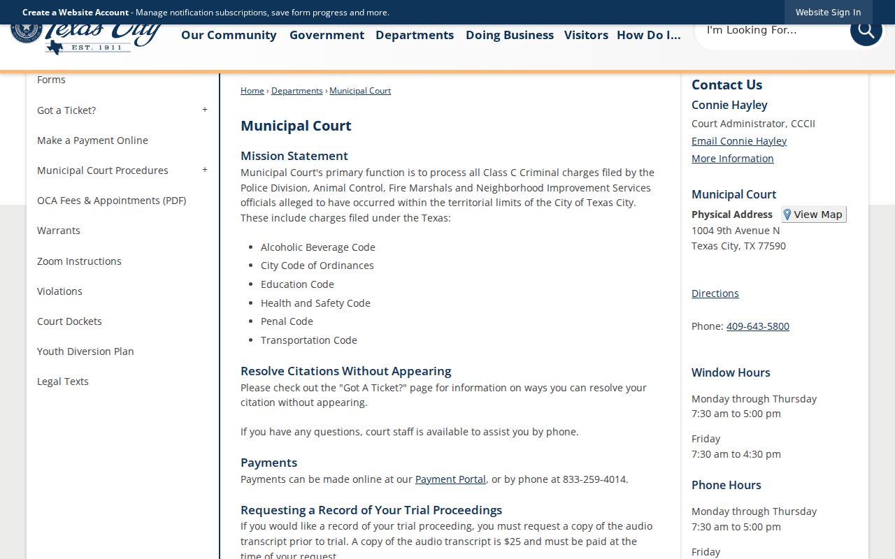 Texas City residents directory Texas City Municipal Court records route