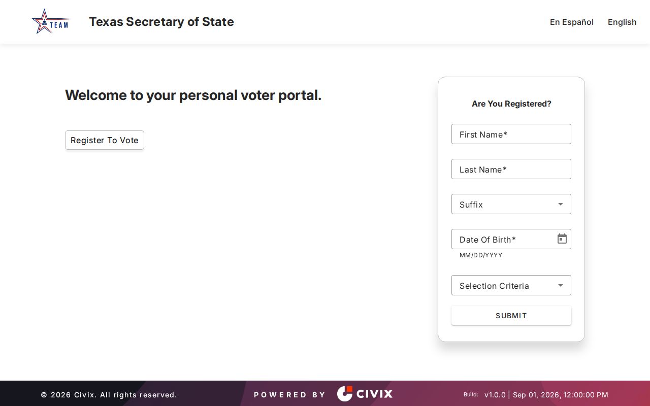 Texas City residents directory Texas My Voter Portal lookup form