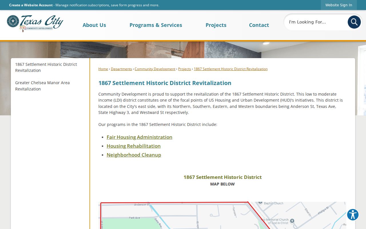 Texas City neighbors reference for the 1867 Settlement Historic District boundary