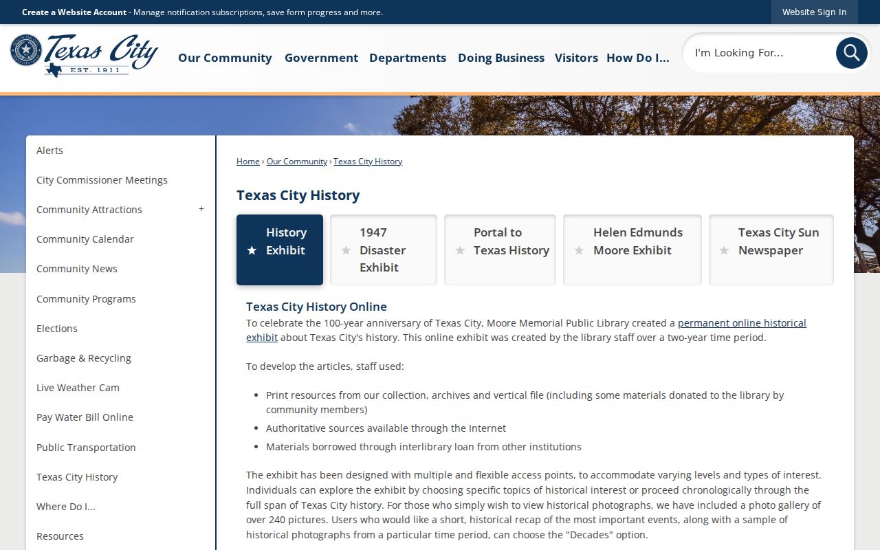 Texas City previous residents reference for Moore Memorial historical archives