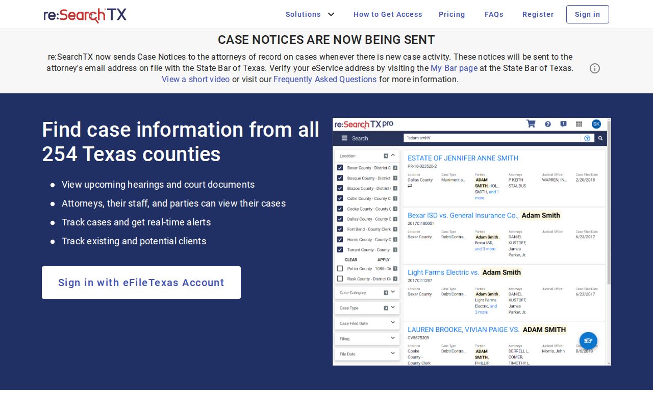 Texas City resident lookup through the Texas re:SearchTX court portal
