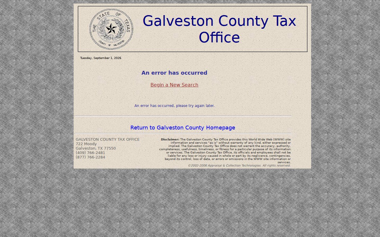 Texas City street directory view of Galveston County tax address search