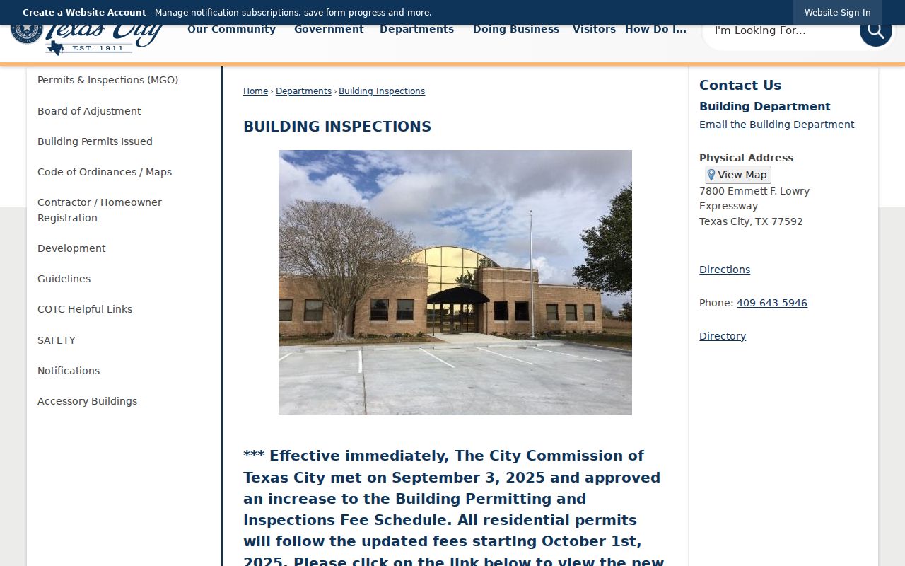 Texas City street directory reference for building inspections and address records